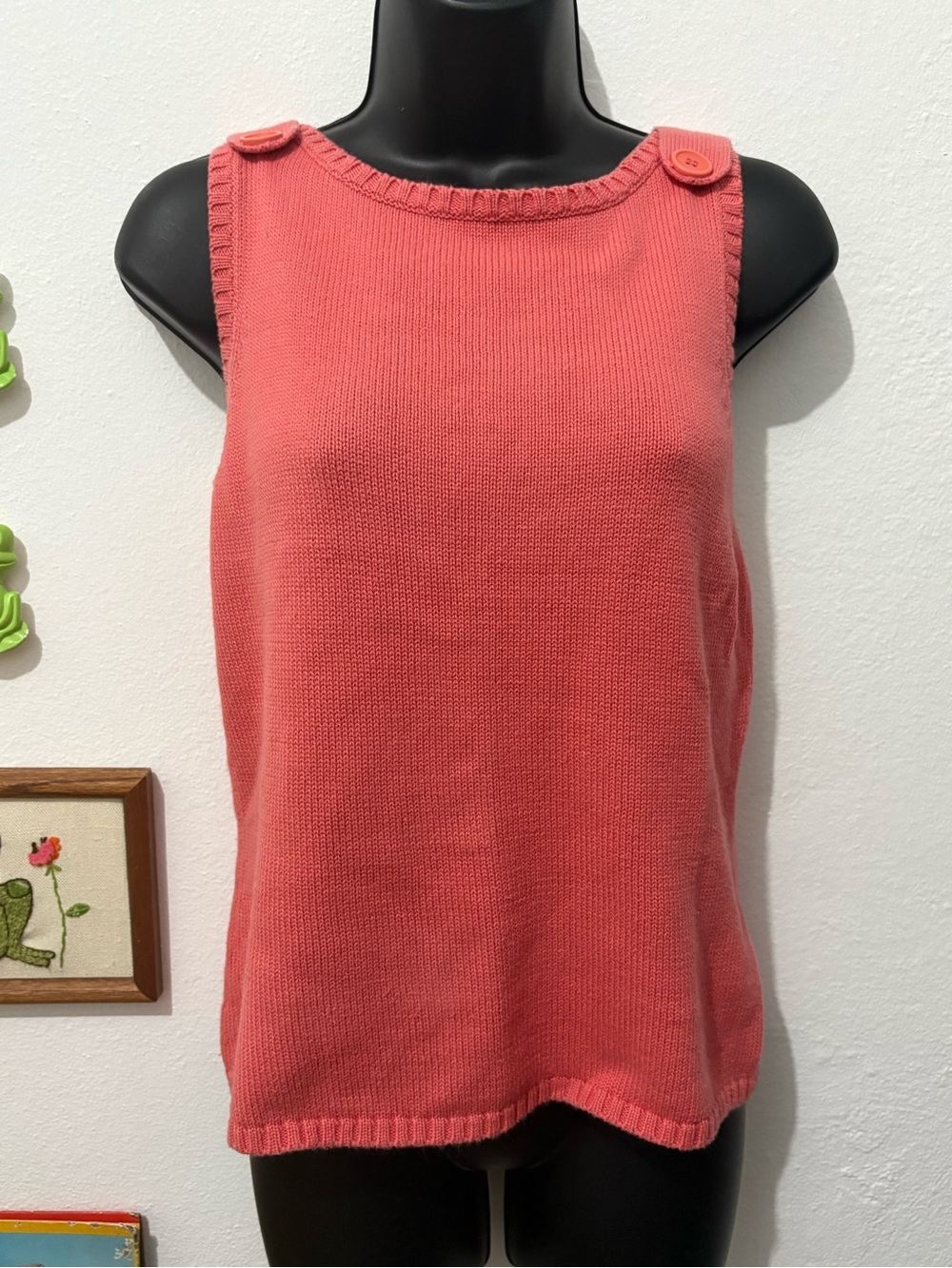 Women’s Button-Shoulder Coral Knit Cotton Layering Tank Top